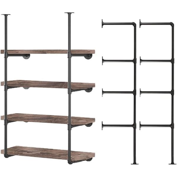 Industrial Wall Mount Iron Pipe Shelf Bracket,Retro DIY Open Bookshelf,Storage Shelves, Ceiling Hung