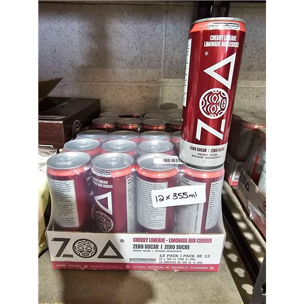 ZOA Cherry Limeade Zero sugar energy drinks 12 x 355ml