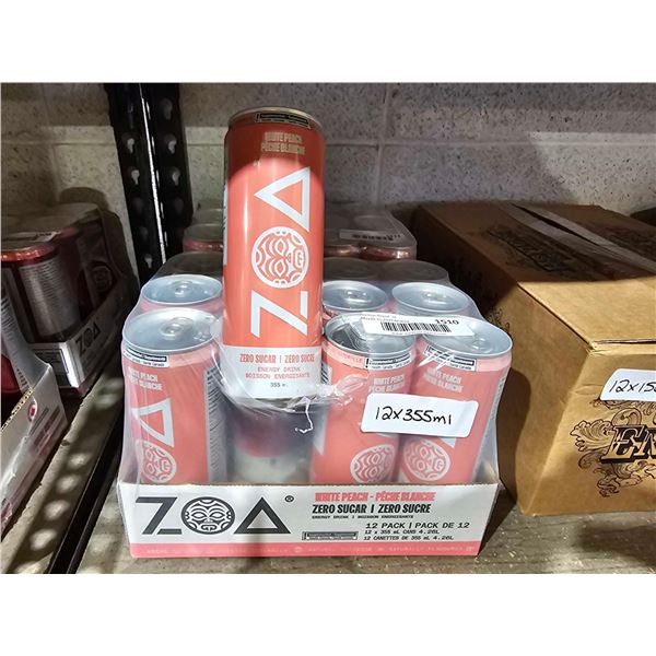 ZOA White Peach Zero sugar energy drinks 12 x 355ml
