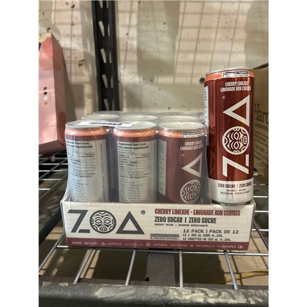 ZOA zero sugar energy drink, cherry limeade flavor. 12x355ml