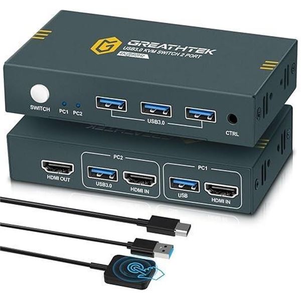 GREATHTEK USB 3.0 KVM Switch HDMI 4K@60Hz, 2 Port KVM HDMI with USB 3.0 High-Speed Transmission