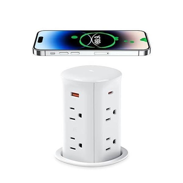 ANNQUAN 3" Pop Up Countertop Receptacle with 4 USB Ports 15W Wireless Charger,Max 20W Power Delivery