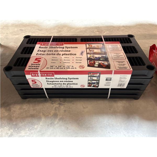 Organize-it! resin shelving system. 5 levels of shelves, 91cm x 46cm x138cm h