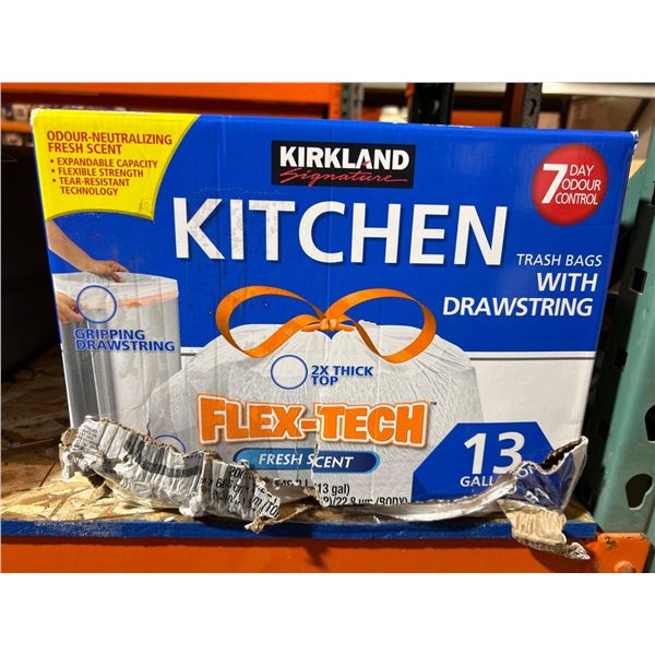 Kirkland signature kitchen trash bags with draw strings. 13 gallon capacity
