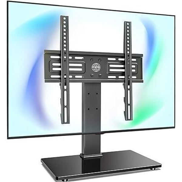 FITUEYES Universal TV Stand, Tabletop TV Stand for 27"-55" TVs-Height Adjustments with Tempered Glas