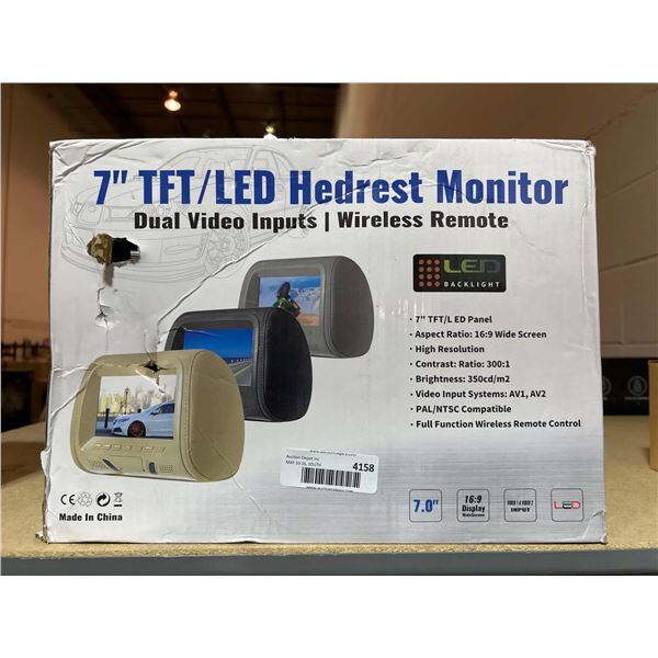 TFT/LED headrest monitor, 7 inch in car headrest video monitor