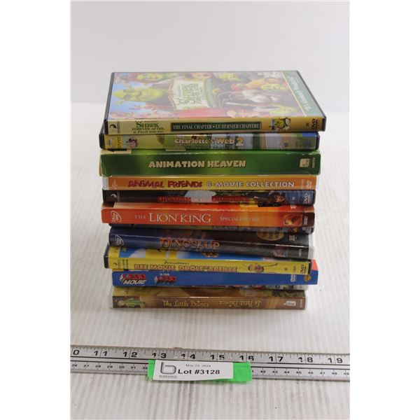(12) DVDs - Shrek, The Lion King
