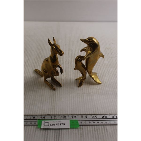 Brass Kangaroo and Dolphins Figurines