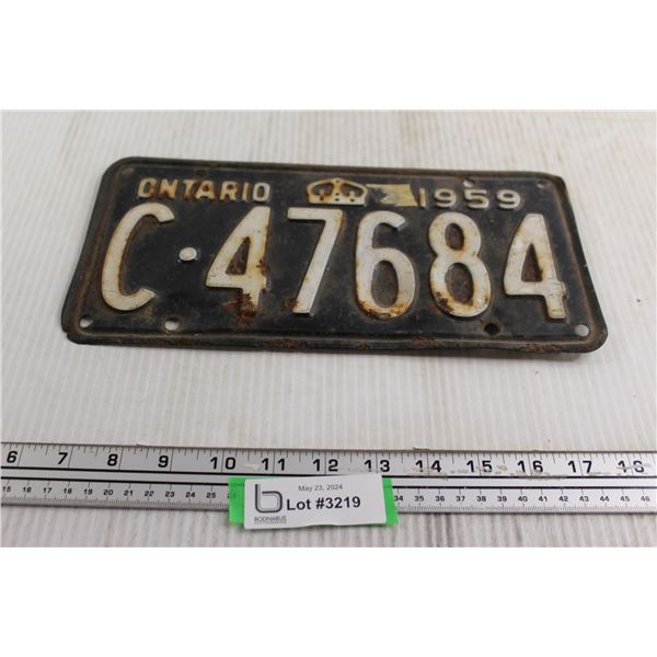 Ontario 1959 License Plate