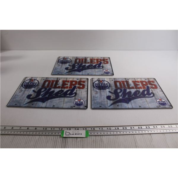 (3) Edmonton Oilers Shed Signs - 12" x 8"