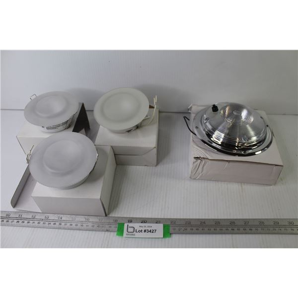 (3) 4 1/2" Recessed Interior camper Lights - (1) 6 1/2" Flush Mount Interior Light w/Power Switch (A