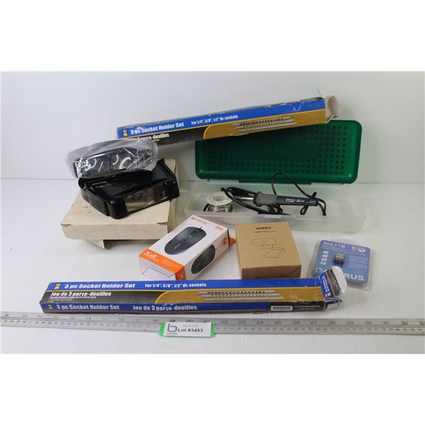 (3) 3 Piece Socket Holder Sets - Soldering Iron - Plastic Case - Aukey 1080 Webcam - Mixed USB Optic