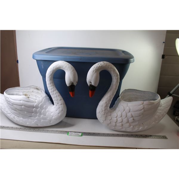 (2) Swan Planters - Tote w/Lid