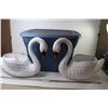 Image 1 : (2) Swan Planters - Tote w/Lid