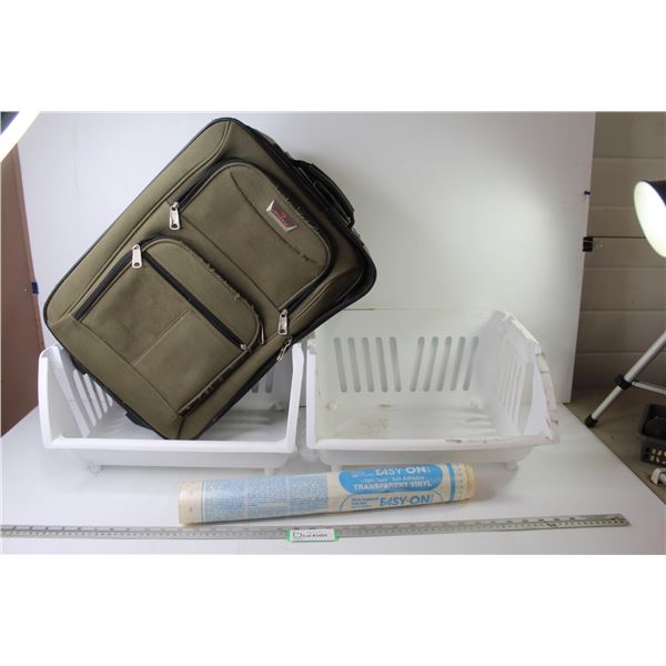 (2) Plastic Bins - Air Canada Wheeled Suitcase w/Handle - Easy-on Self Adhesive Transparent Vinyl