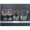 Image 1 : (2) Double Old Fashioned Sportsman Glasses with Platinum Trim and (2) Vintage Gold Rimmed Pheasant P