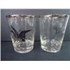 Image 2 : (2) Double Old Fashioned Sportsman Glasses with Platinum Trim and (2) Vintage Gold Rimmed Pheasant P