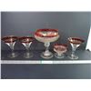 Image 1 : Indiana Glass Footed Fruit Bowl,(3) Cranberry Gold Trim Fluted Goblets and (1) Vintage Red Rim Pedes