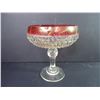 Image 2 : Indiana Glass Footed Fruit Bowl,(3) Cranberry Gold Trim Fluted Goblets and (1) Vintage Red Rim Pedes