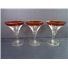 Image 4 : Indiana Glass Footed Fruit Bowl,(3) Cranberry Gold Trim Fluted Goblets and (1) Vintage Red Rim Pedes