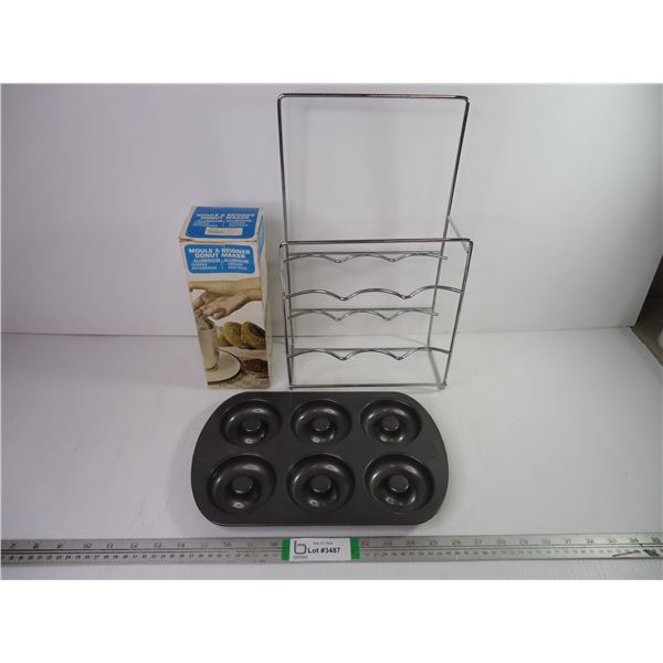 Chrome Wine Rack, Non-Stick Donut Pan and Aluminum Donut Maker