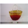 Image 1 : Artisan Hand Blown Glass Vase Purse with Handle-Red Amber Basket/Clear Handle