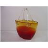 Image 3 : Artisan Hand Blown Glass Vase Purse with Handle-Red Amber Basket/Clear Handle