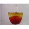 Image 4 : Artisan Hand Blown Glass Vase Purse with Handle-Red Amber Basket/Clear Handle