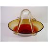 Image 5 : Artisan Hand Blown Glass Vase Purse with Handle-Red Amber Basket/Clear Handle