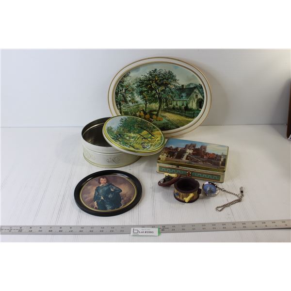 Tin Tray, Tin Containers, Trinket, Wolf Pocket Watch
