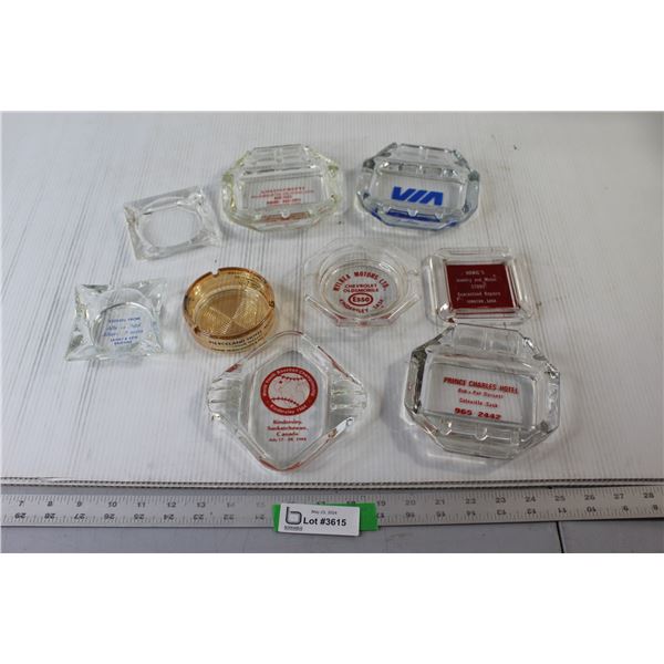 (9) 1950, 1970 Antique Business Logo Ashtrays