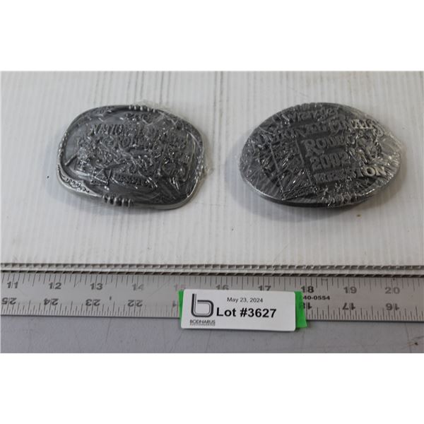 (2) 2001, 2002 National Finals Rodeo Belt Buckles - Sealed