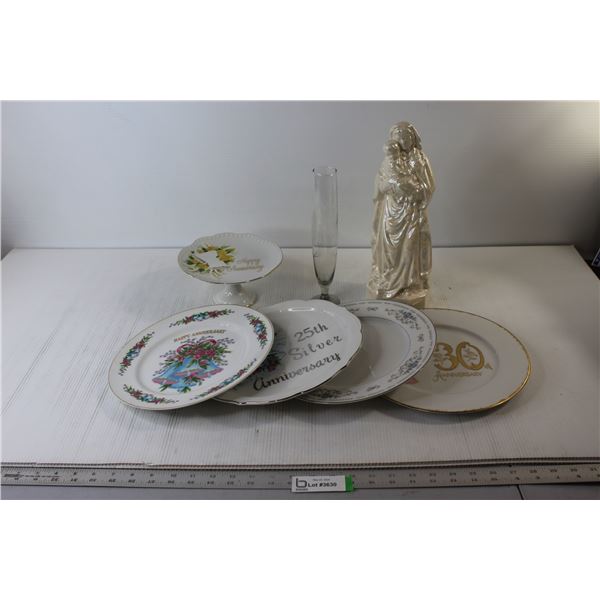 (4) Anniversary Plates, Small Anniversary Cake Plate, Misc.