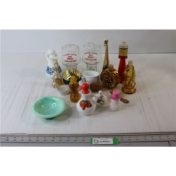 (2) Wine Glasses, Assorted Avon Fragrances, Misc.