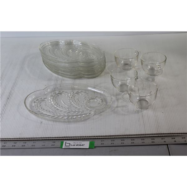 (4) Glass Dainty Sets w/ (2) Extra Plates