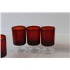 Image 5 : (3) Ruby Red wineGlasses, (6) Ruby Red Shot Glasses