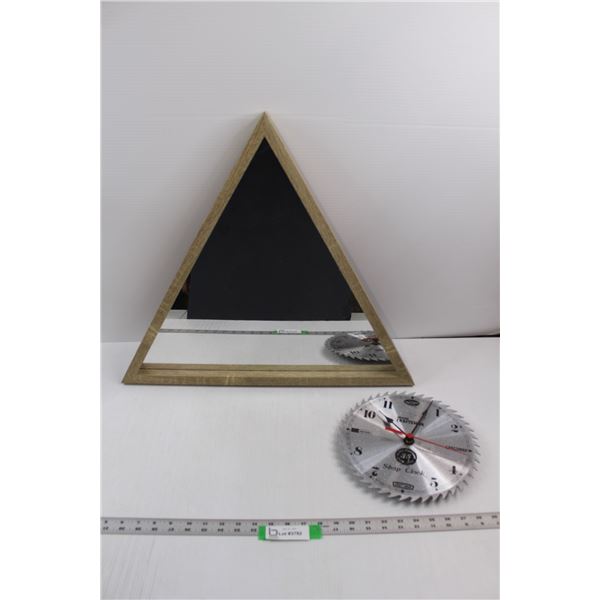 Triangle Mirror 21" High& Craftsman Saw Blade Shop Clock