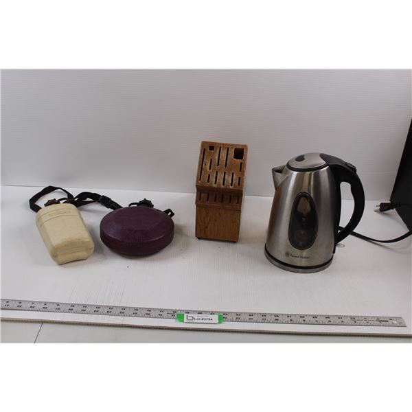 (2) Reliance Plastic Water Canteens, Russell Hobbs Cordless Electric Kettle & Empty Knife Block