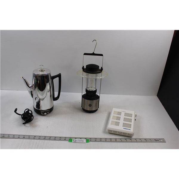 Vintage General Electric Coffee Percolator w/Cord, General Electric Battery Operated Lantern (Rusty/