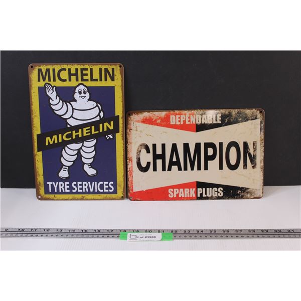 (2) Fantasy Signs: Michelin Tireman; Champion Spark Plugs
