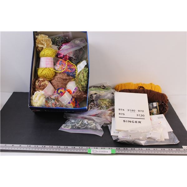 Box Lot of Knitting Yarn Cord Ribbons and Misc.