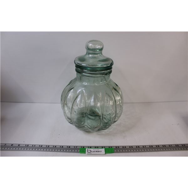 Vintage Large Coke Bottle Blue Glass Store Display Jar / Cookie Jar with Lid