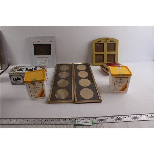 (4) Picture Frames, (2) Cigarette Containers, Misc.
