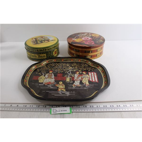 (2) Collector Tins, Asian-Inspired Tray