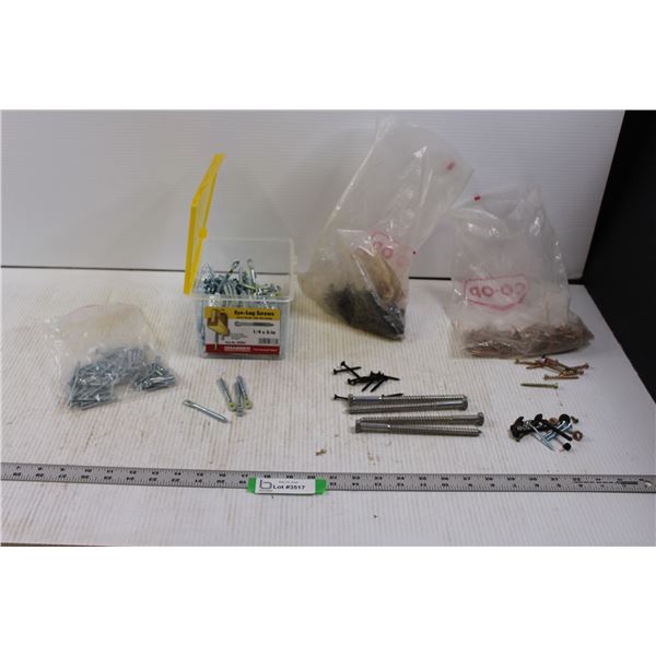 Various Hardware - Eye-Lag Screws, (4) 6" Lag Screws, 1" Drywall Screws, 1.75" Wood Screws, Drawer P