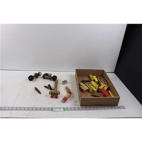 Oxy/Acetylene Torch Parts/Tips (New And Used) & Propane Regulator and Tank Gauge