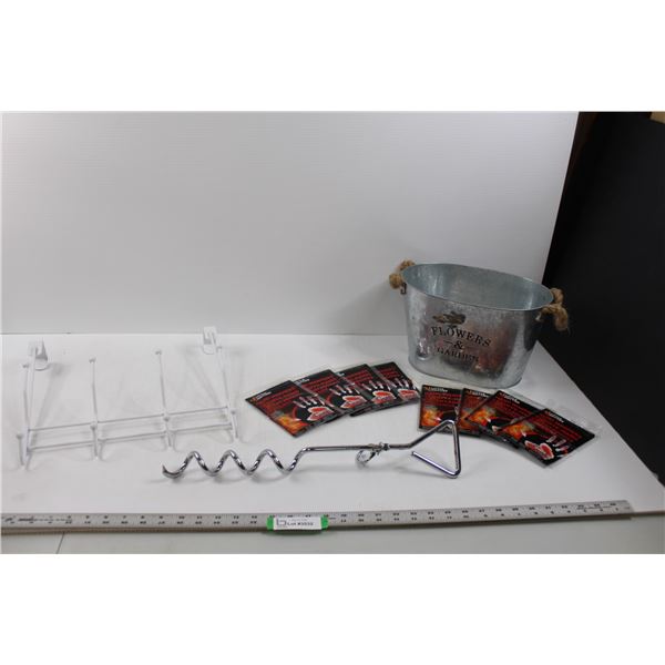 (8- 2 pks) Little Hotties Hand Warmers, "Flowers & Garden" Galvanized Tin Tub, Door Mounted Hanging 