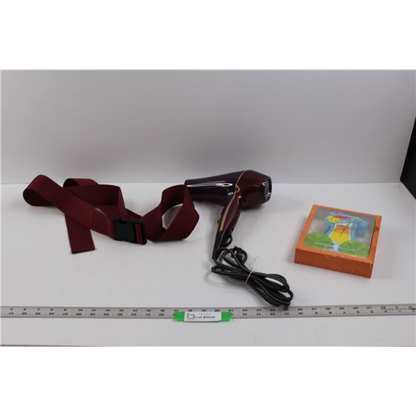 Working Remington Blow Drier, Summer Vibes Body Sponge and Gel Eye Pads & Webbed Strap/Belt w/Clasp