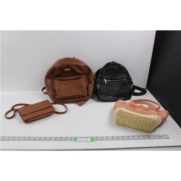 (2) Small Back Packs (Brown Calvin Klein, Black Wild Fable), A New Day Hand Bag & Madison West Purse