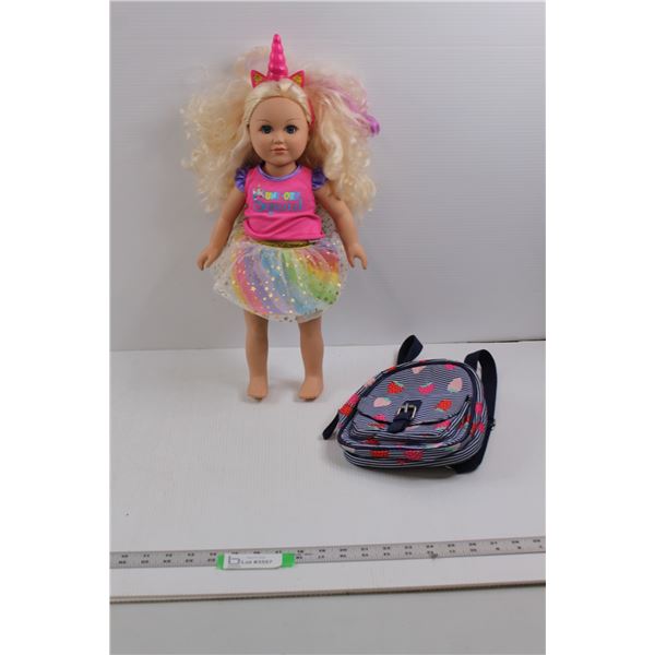 18" "Unicorn Squad" Doll & Clair's Girls Strawberry Backpack
